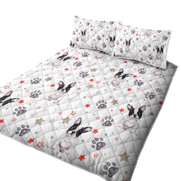 Quilts with Cute French Bulldog Dog Paws and Bones