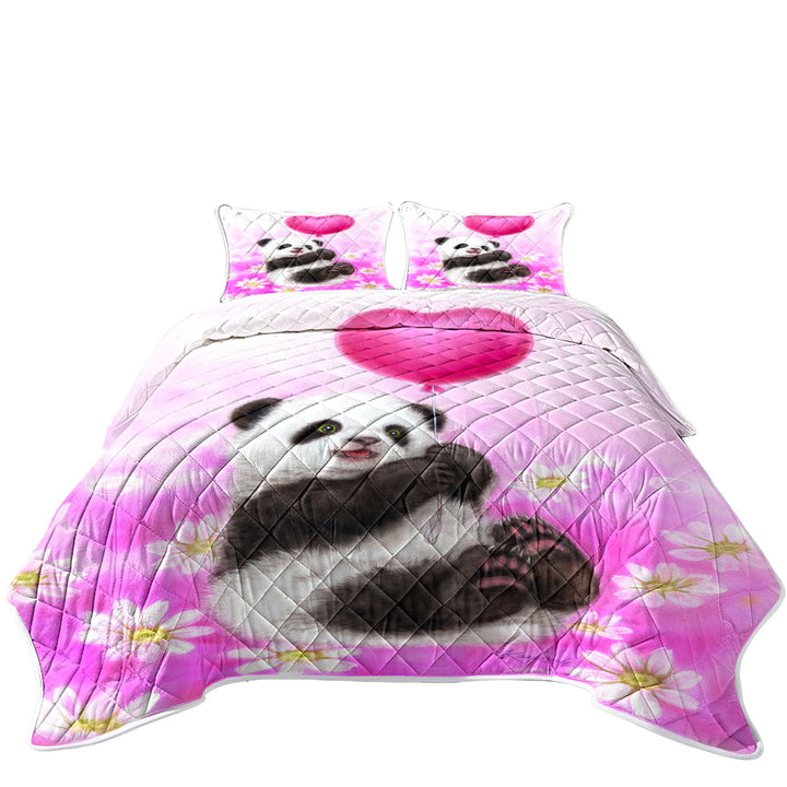 Quilts with Cute Girls Design Flowers Heart Balloon and Panda