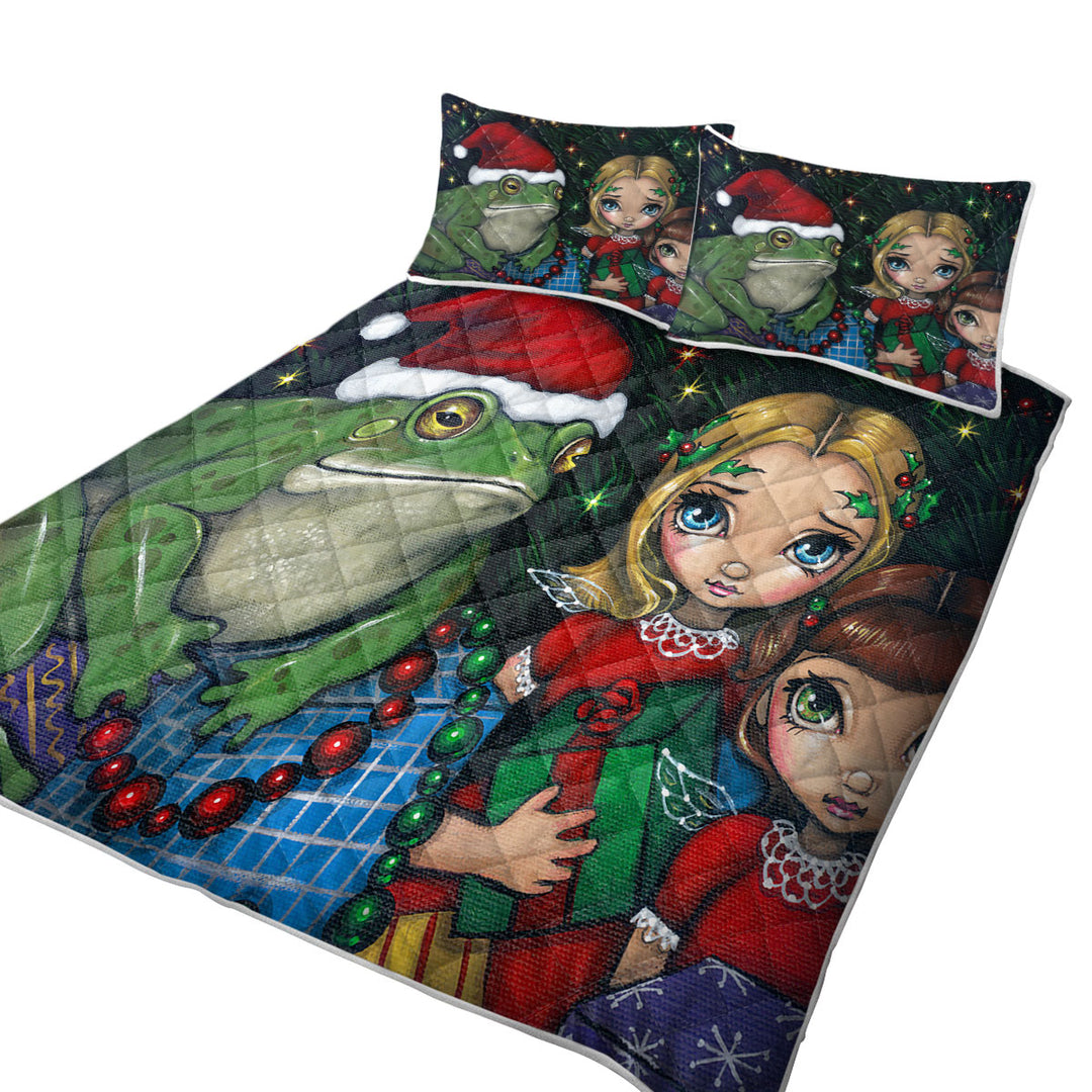 Quilts with Cute Holiday Christmas Painting Girls and Santa Frog