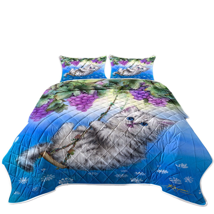 Quilts with Cute Kitty Cat Swinging in the Grape Vineyard