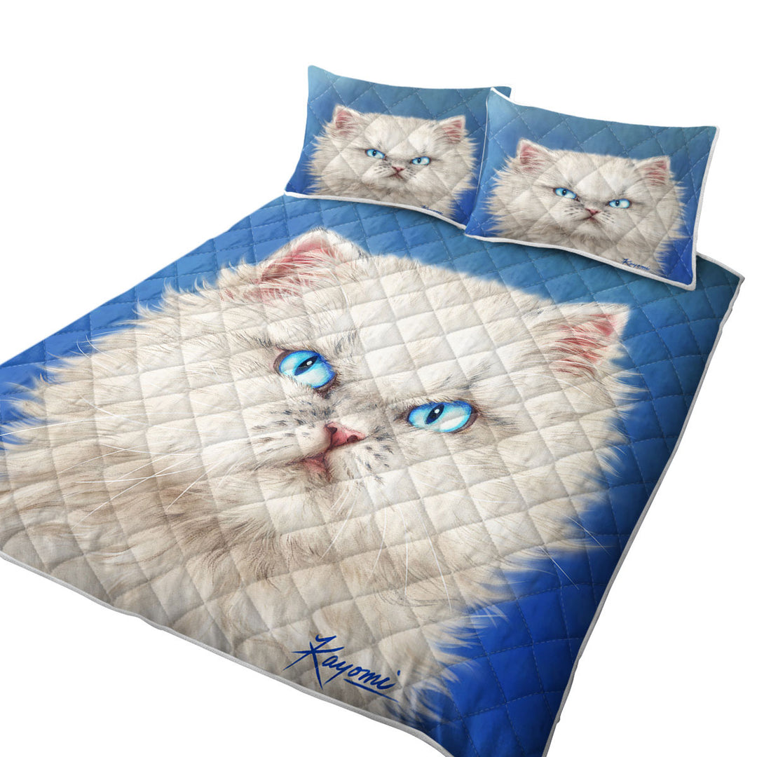 Quilts with Cute White Angry Kitten