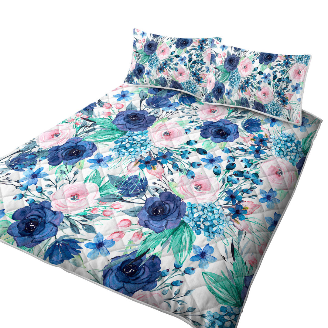 Quilts with Dark Blue and Pink Floral