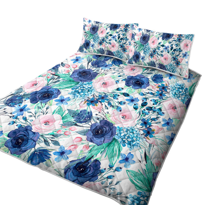 Quilts with Dark Blue and Pink Floral
