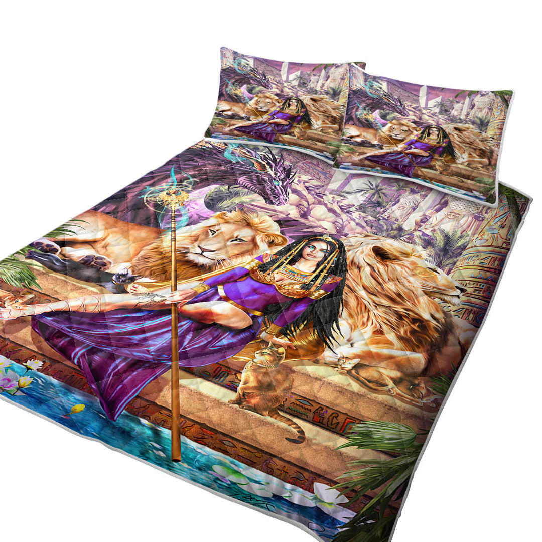 Quilts with Egyptian Art Lions Dragon and Princess Cleopatra