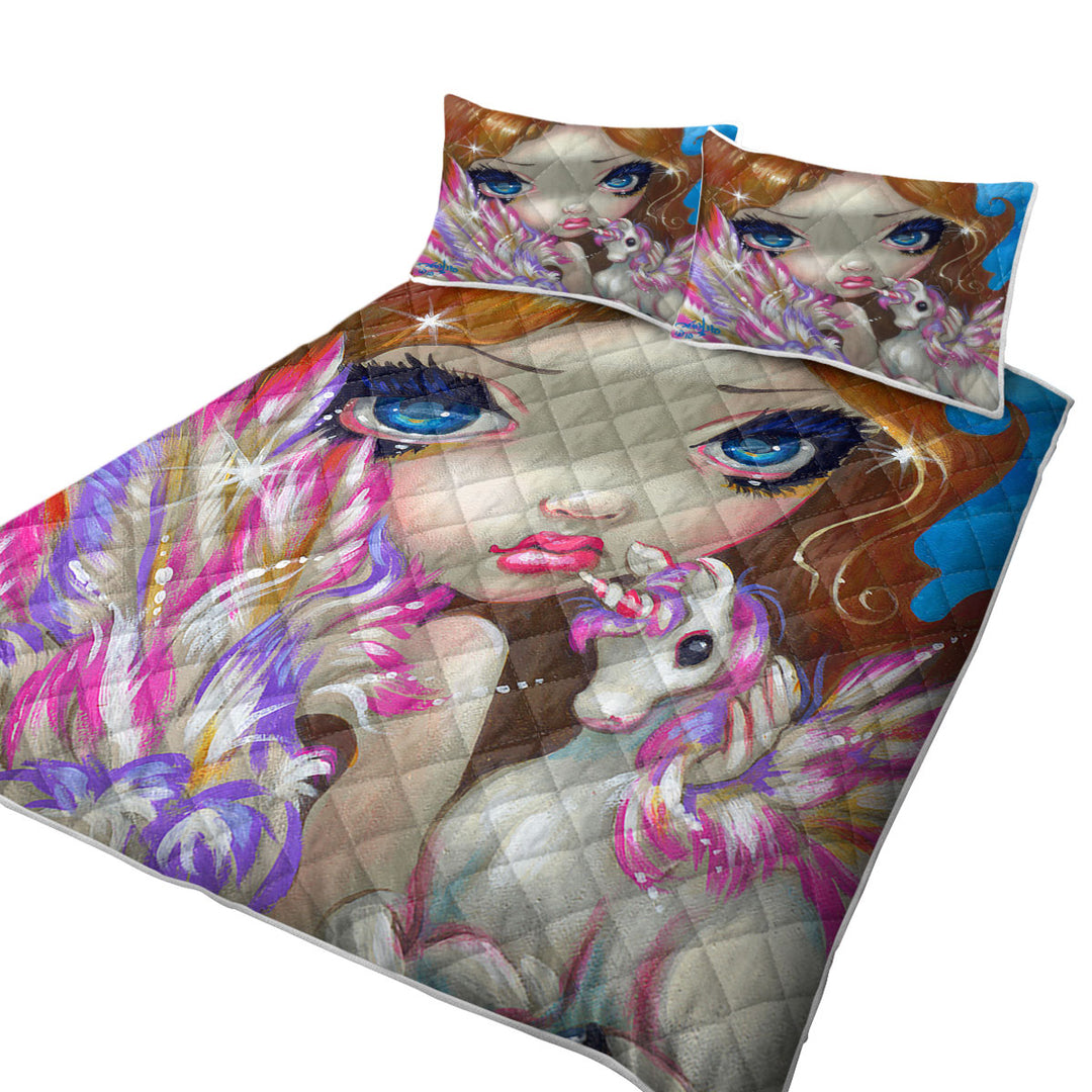 Quilts with Faces of Faery _136 Purplish Girl and Unicorn