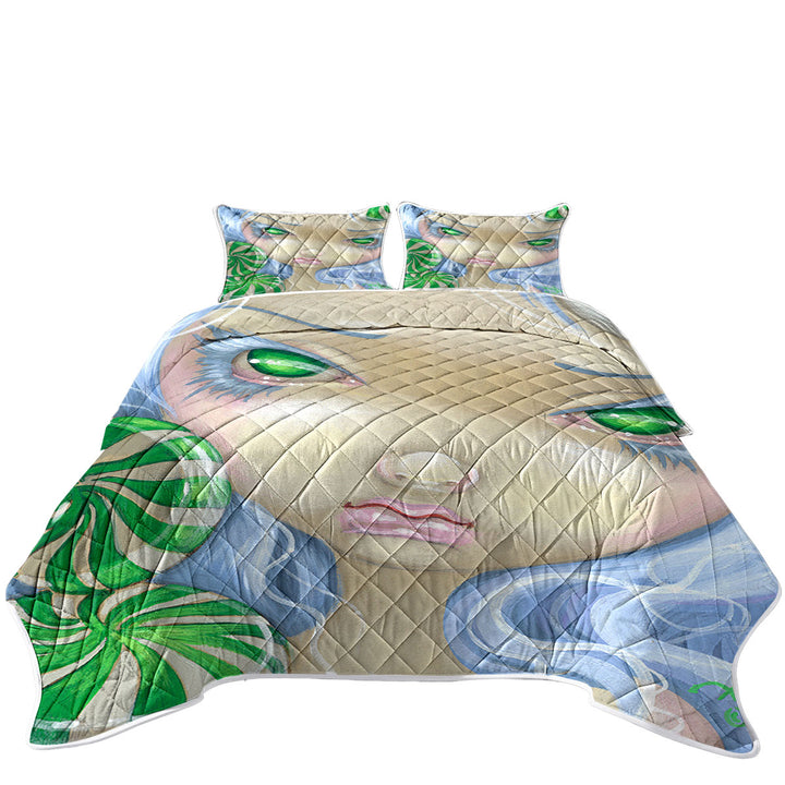 Quilts with Faces of Faery _85 Green Girl with Peppermint Candy