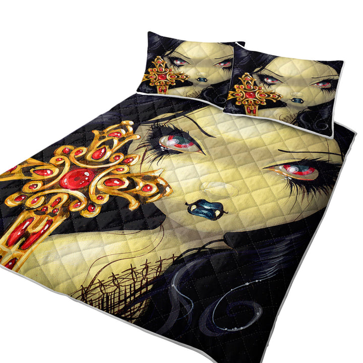 Quilts with Faces of Faery _91 Beautiful Goth Girl with Cross
