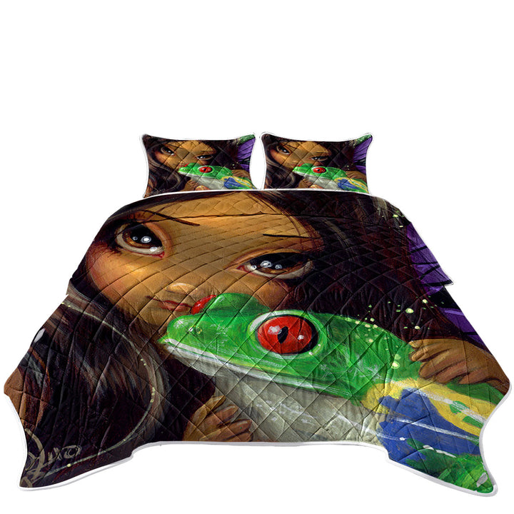 Quilts with Faces of Faery _93 Beautiful Tropical Girl and Frog