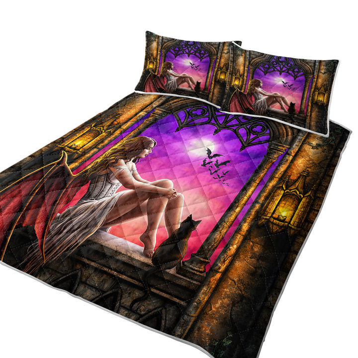 Quilts with Fantasy Gothic Art Beautiful Dragon Angel Girl