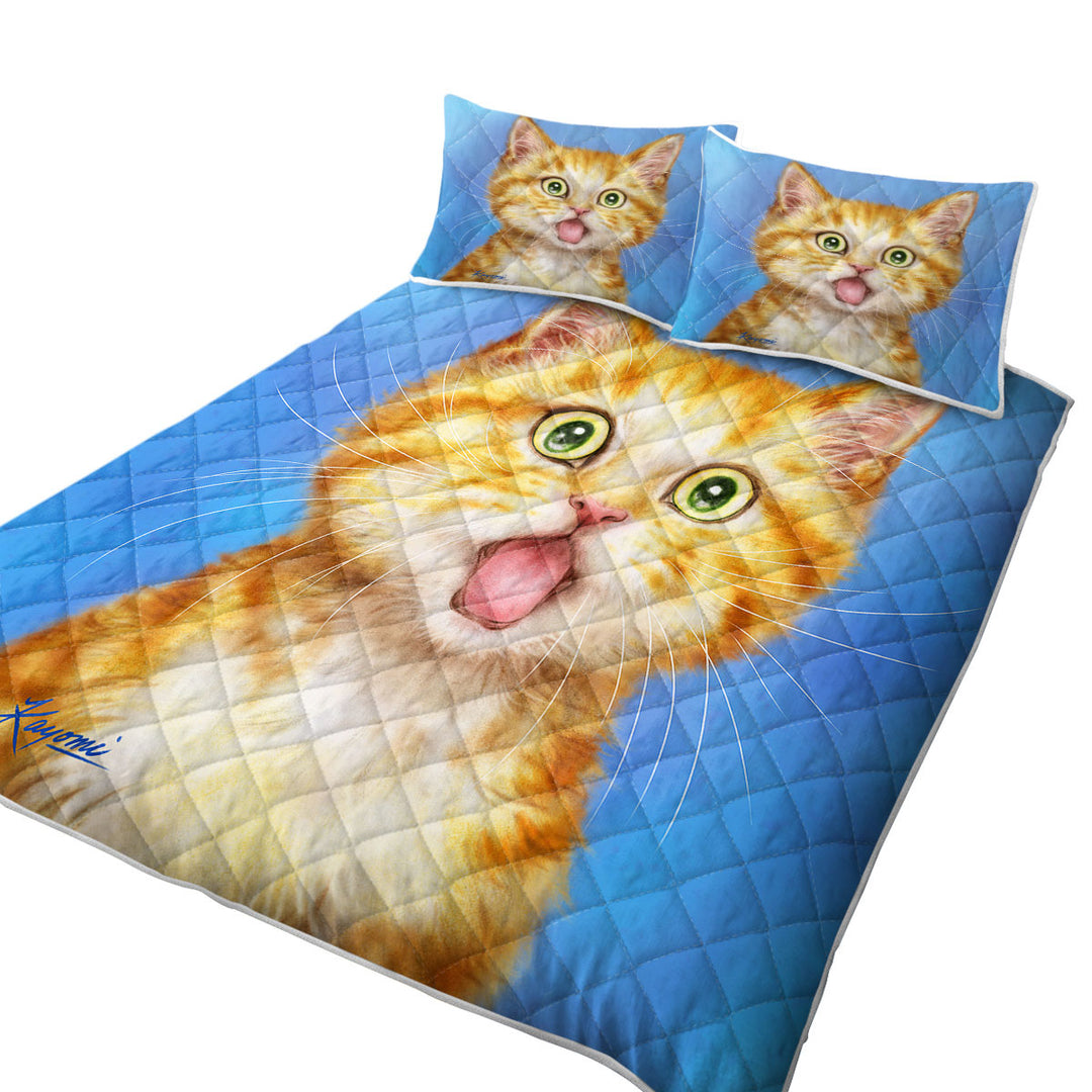 Quilts with Funny Cat Ginger Kitten is in Shock