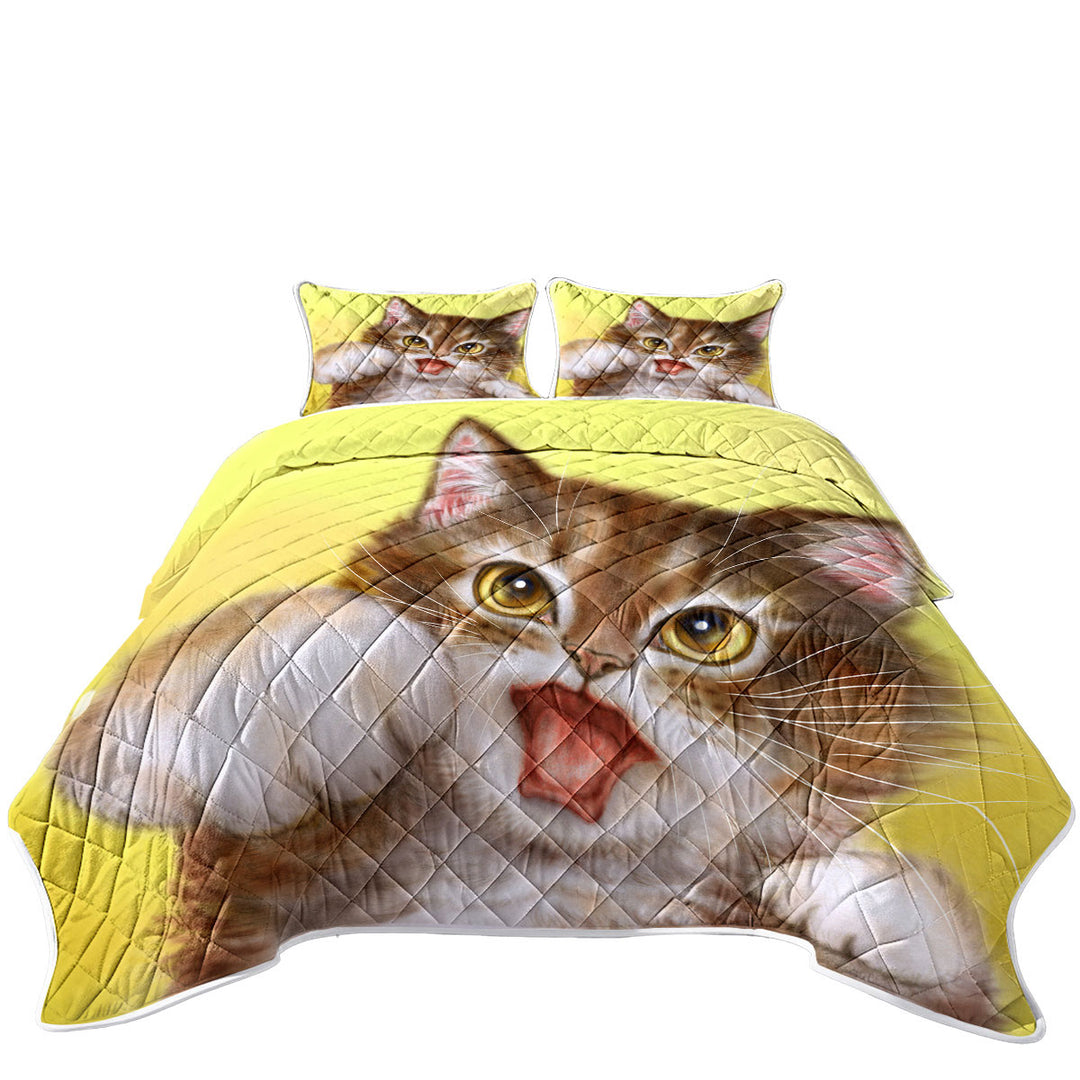 Quilts with Funny Cats Aggressive Cute Little Kitty