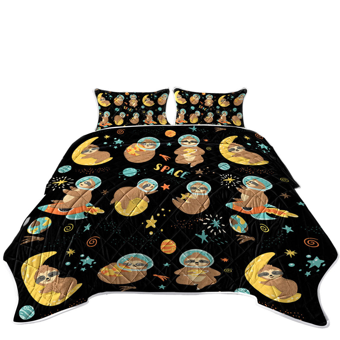 Quilts with Funny Cool Sloth in Space