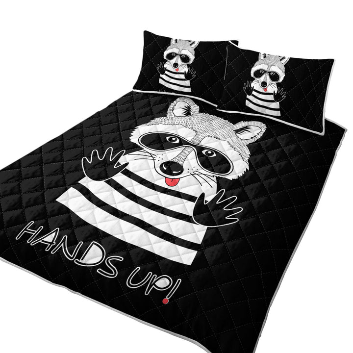 Quilts with Funny Cute Prisoner Raccoon