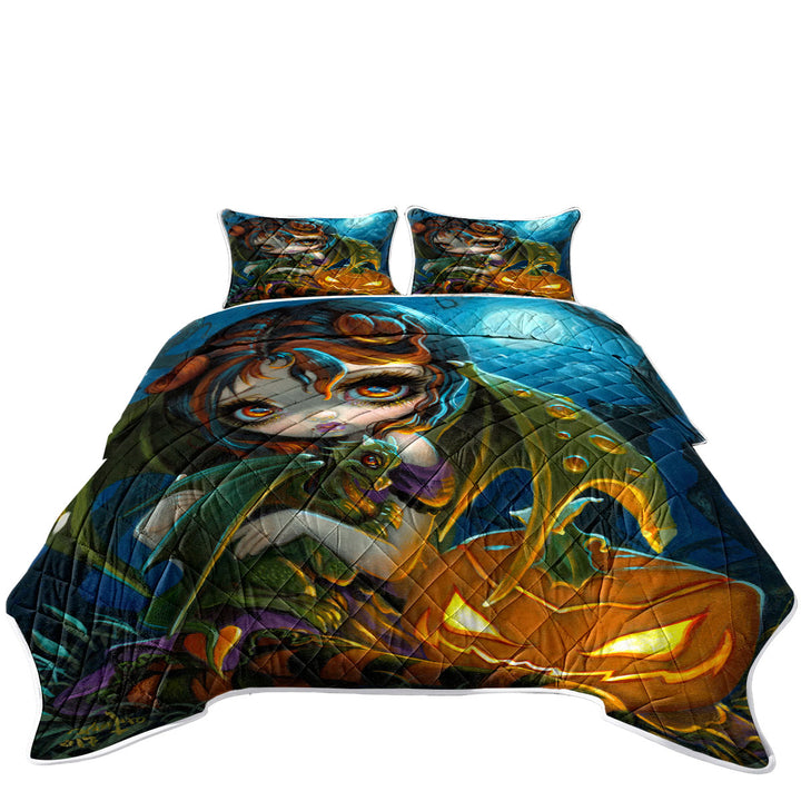 Quilts with Halloween Dragonling Scary Pumpkin and Dragon Fairy
