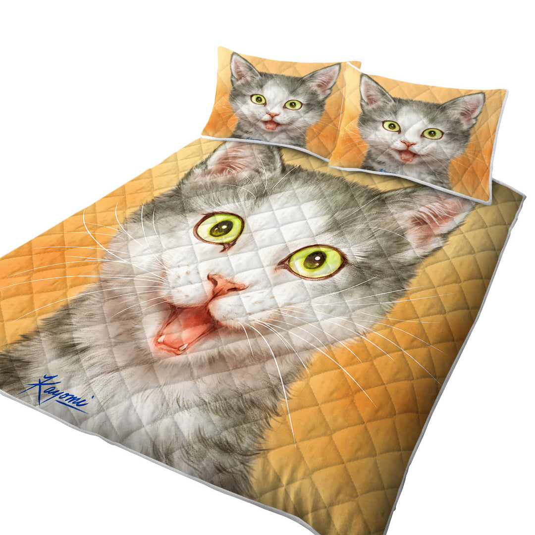 Quilts with Happy and Joyful Grey Kitten over Orange