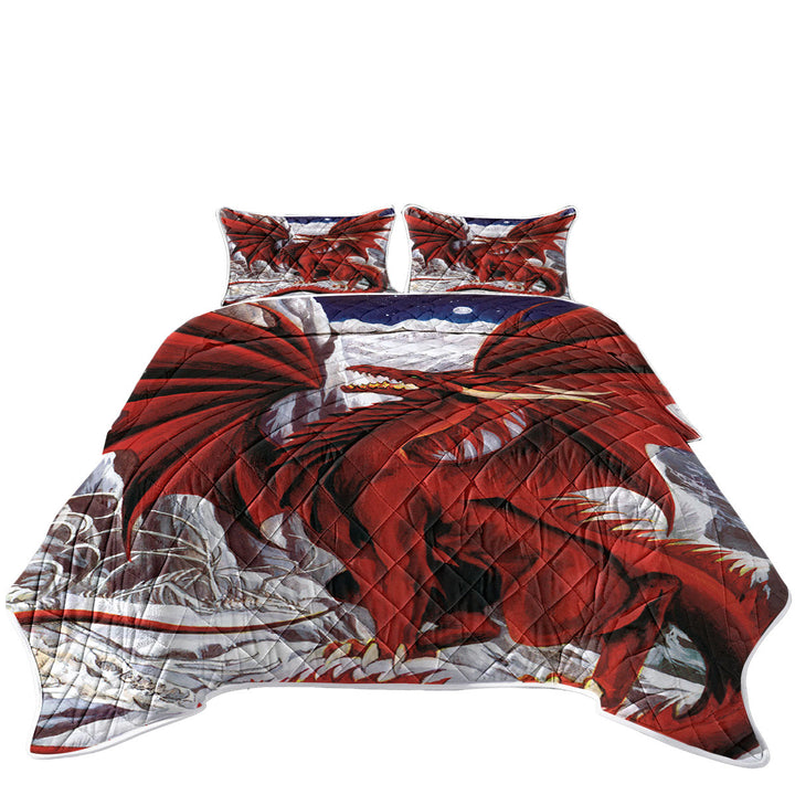 Quilts with Inferno Red Dragon Drawing in the Mountains