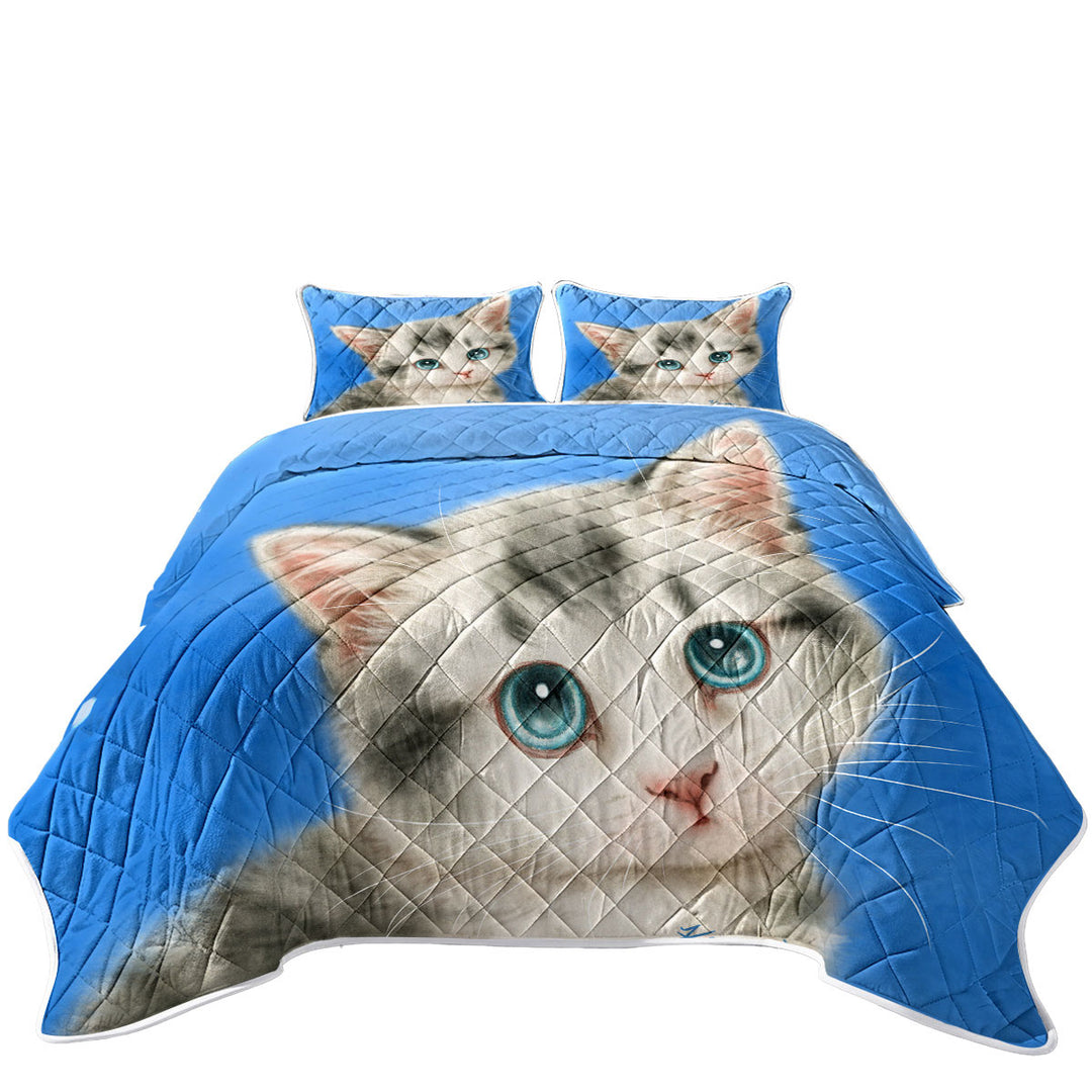 Quilts with Innocent Baby Blue Eyes Grey Kitty Cat