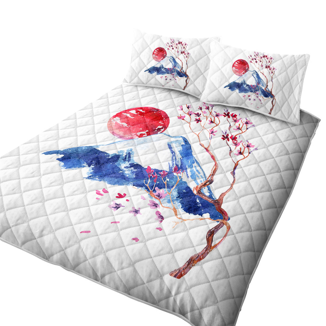 Quilts with Japanese Art Mountain and Cherry Blossom