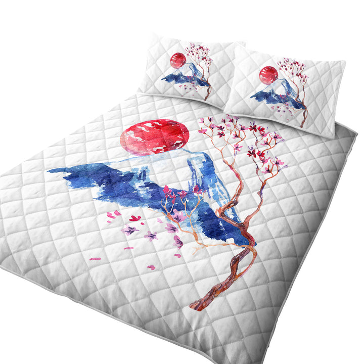 Quilts with Japanese Art Mountain and Cherry Blossom