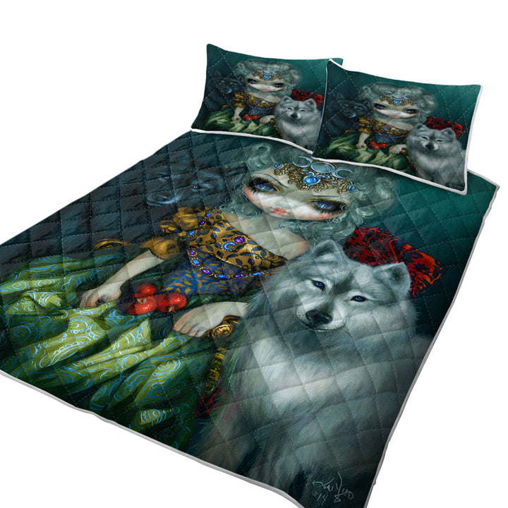 Quilts with Loup Garou Beautiful Priestess Maiden and Wolves