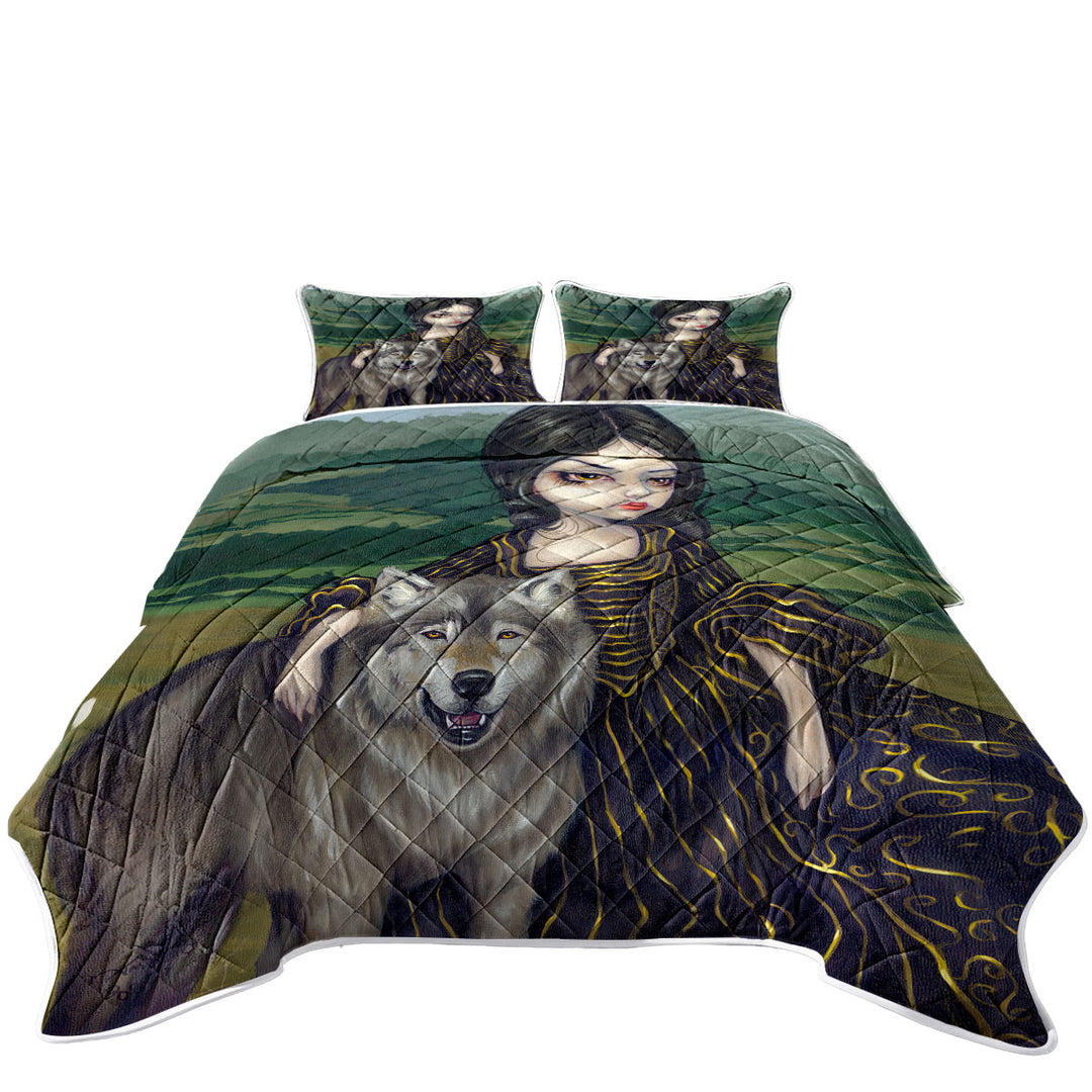 Quilts with Loup Garou Fine Art Landscape Wolf and Lady