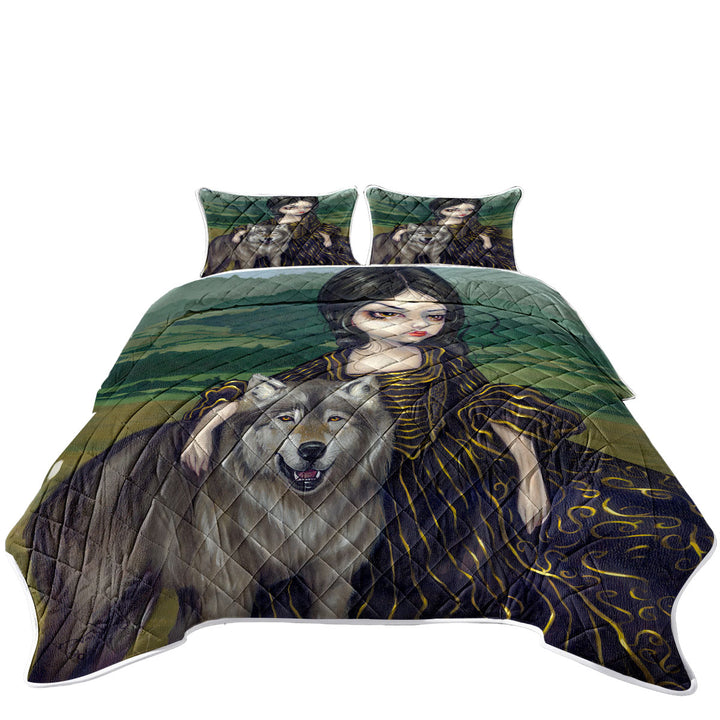 Quilts with Loup Garou Fine Art Landscape Wolf and Lady