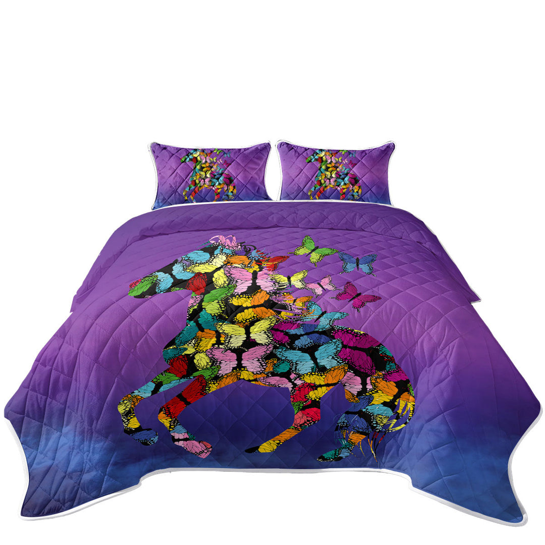 Quilts with Multi Colored Butterflies Horse