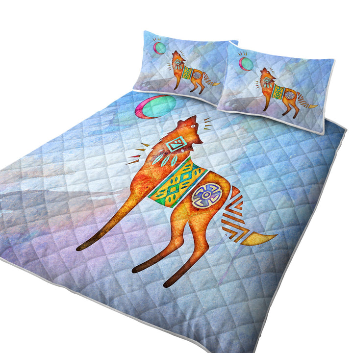 Quilts with Native American Wild Animal Art Painted Wolf