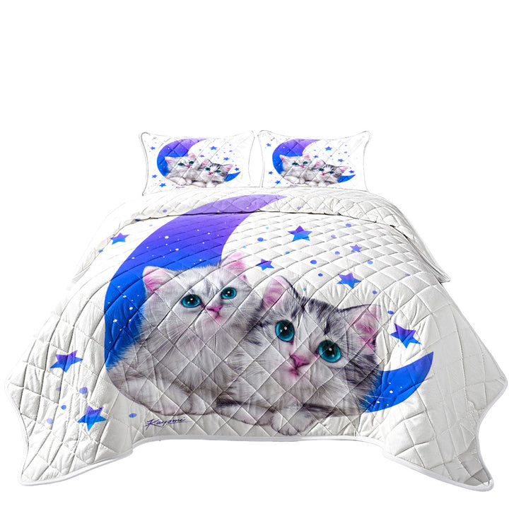 Quilts with Night Moon and Stars Sweet Grey Kittens