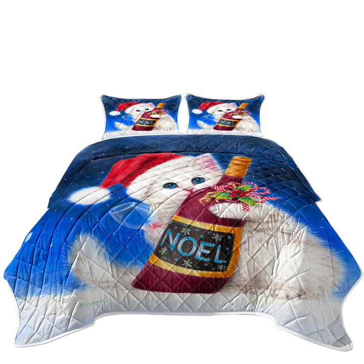 Quilts with Noel Wine White Kitten Ready for Christmas