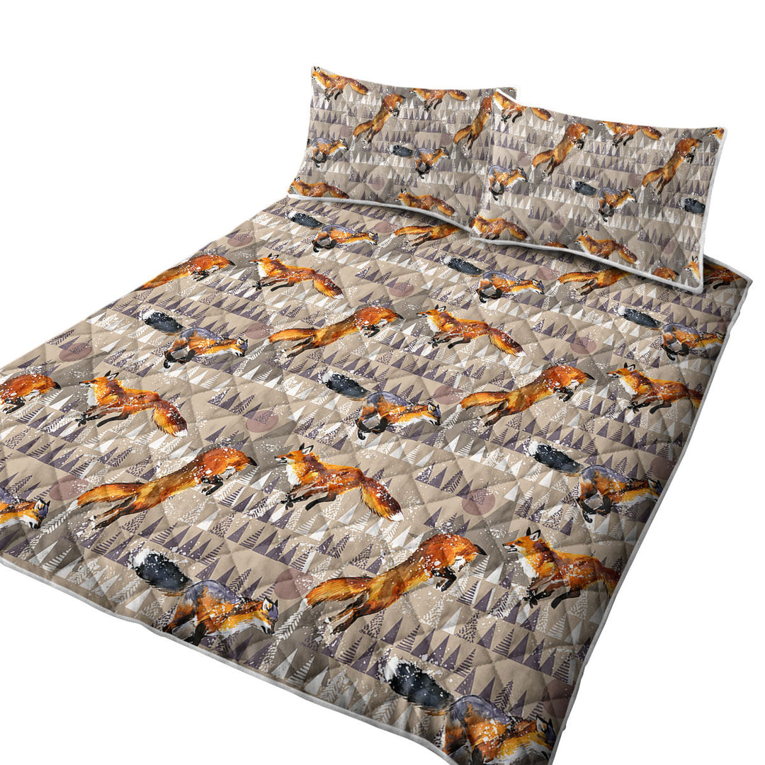 Quilts with North American Trees Behind Playful Fox