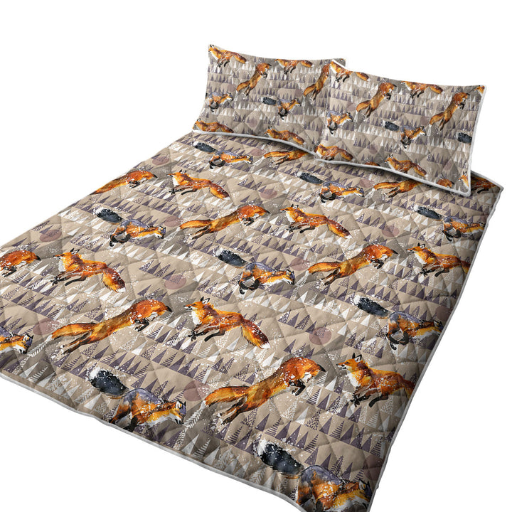 Quilts with North American Trees Behind Playful Fox