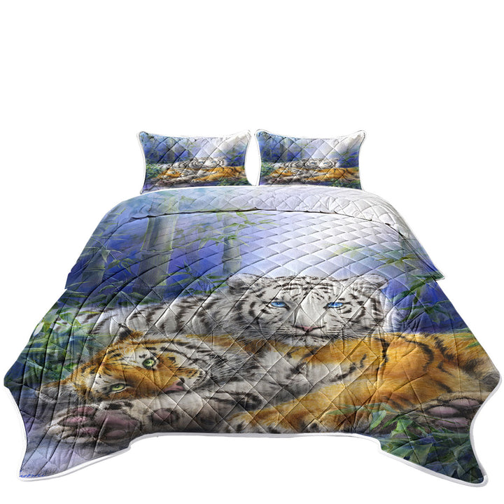 Quilts with Painted Art Orange and White Tigers