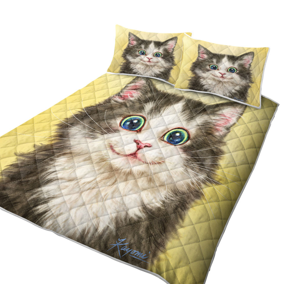 Quilts with Painted Cats Cute Happy Smiling Kitty Cat