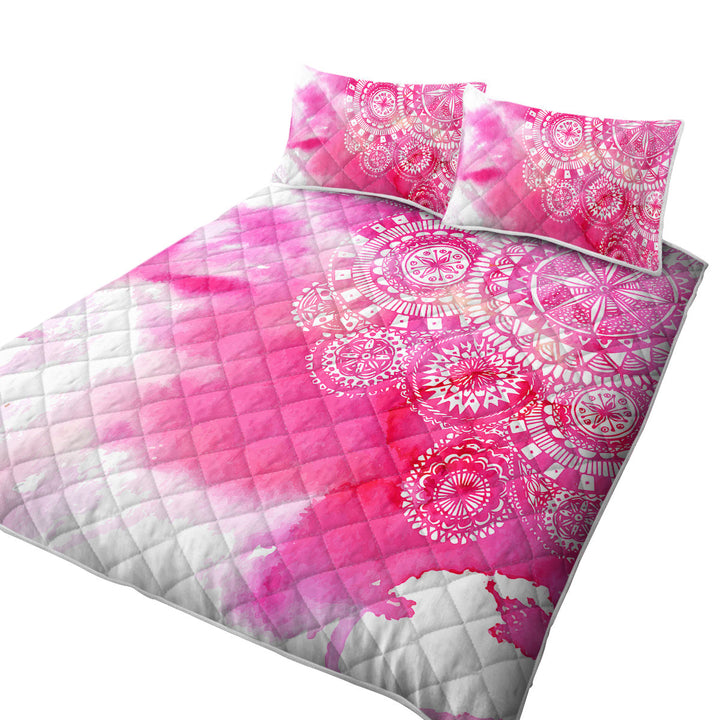 Quilts with Pink Fog and White Mandalas