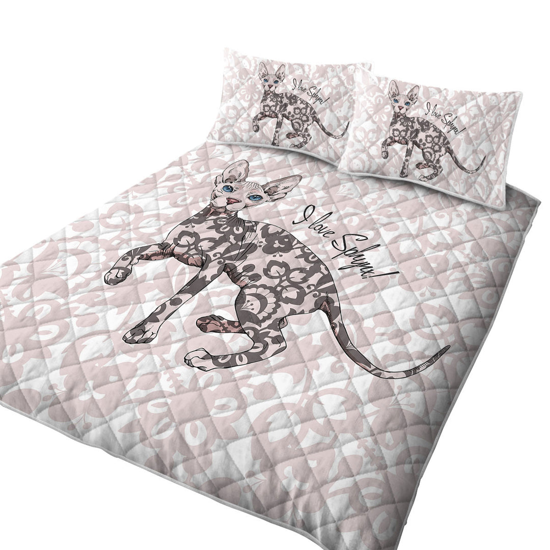 Quilts with Pinkish Floral Pattern Sphynx Cat