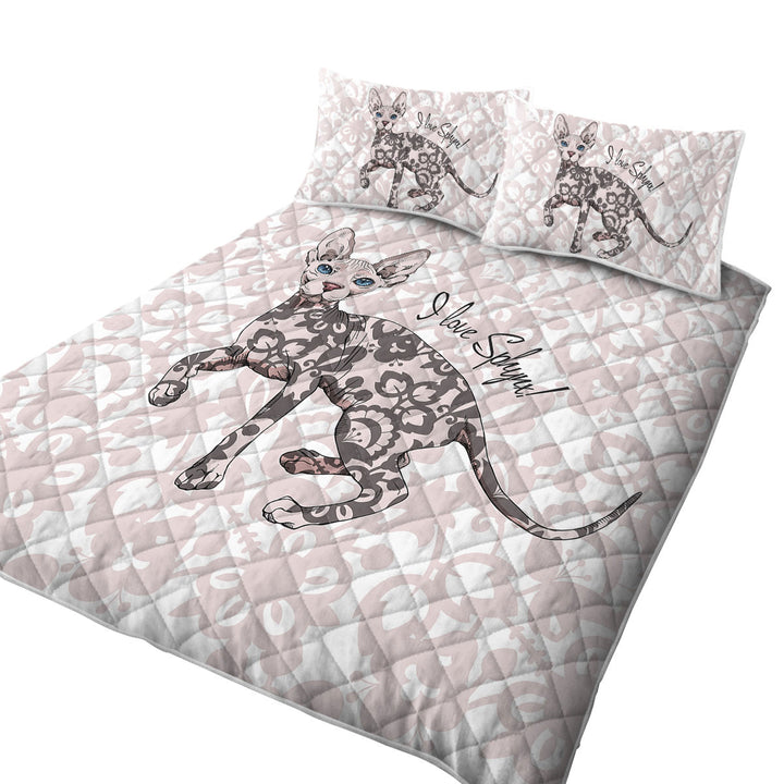 Quilts with Pinkish Floral Pattern Sphynx Cat