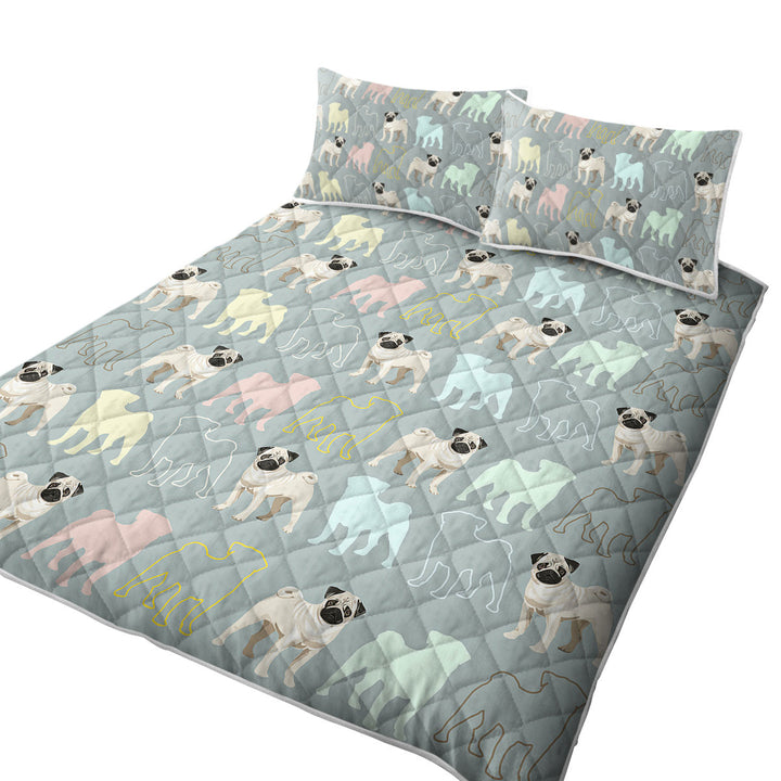 Quilts with Pug and Pugs Multi Colored Silhouettes