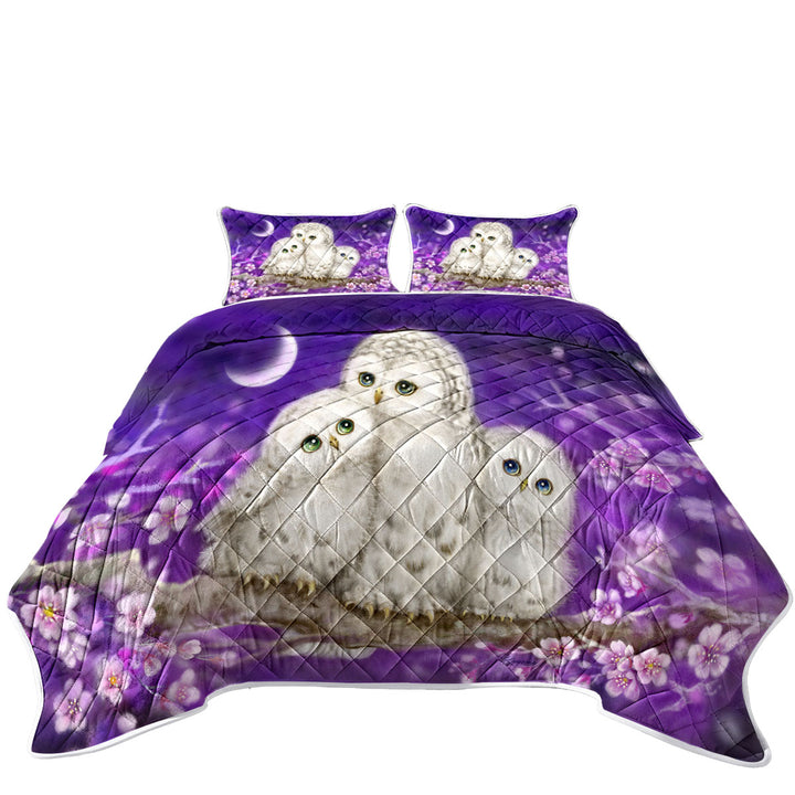 Quilts with Purple Floral Art Owl Family