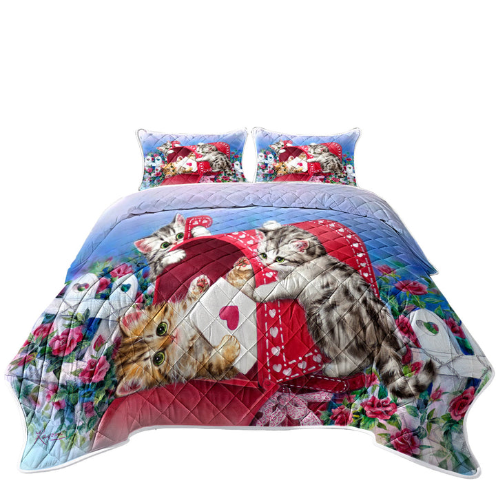 Quilts with Red Mailbox and Roses Cute Sweet Kittens