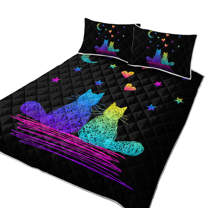 Quilts with Romantic Cats Artistic Drawing