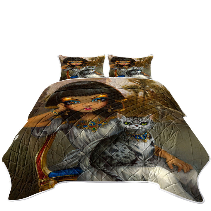 Quilts with Sanura Beautiful Egyptian Princess with Her Mau Cat