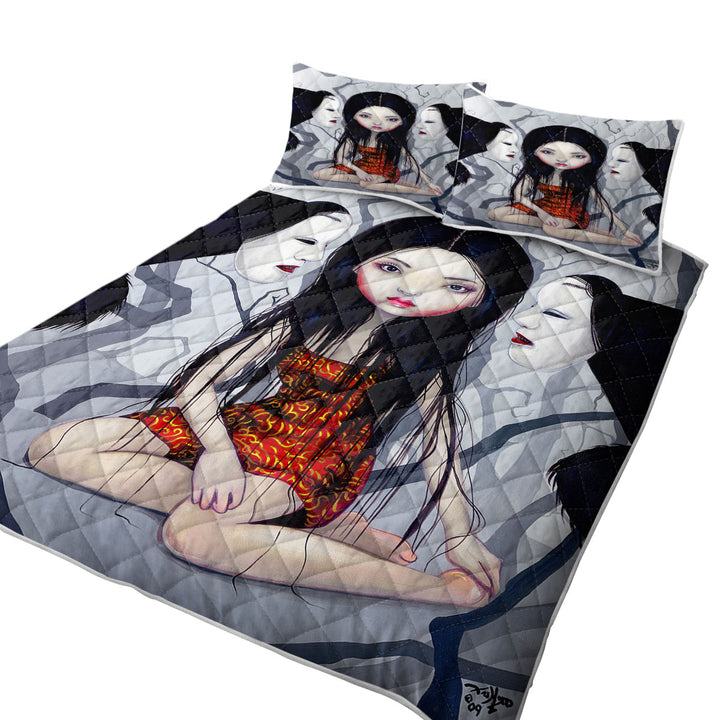 Quilts with Scary Art Lovely Maiden and Faceless Ghosts