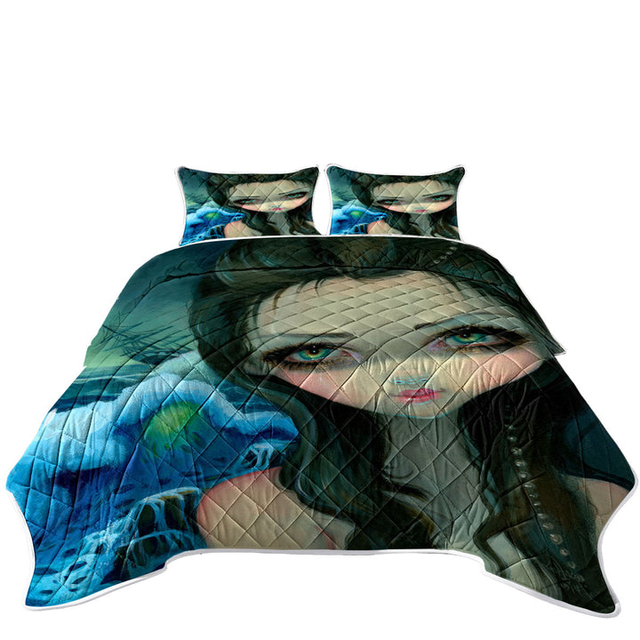 Quilts with Shipwreck Siren Mythical Beautiful Girl and Ship