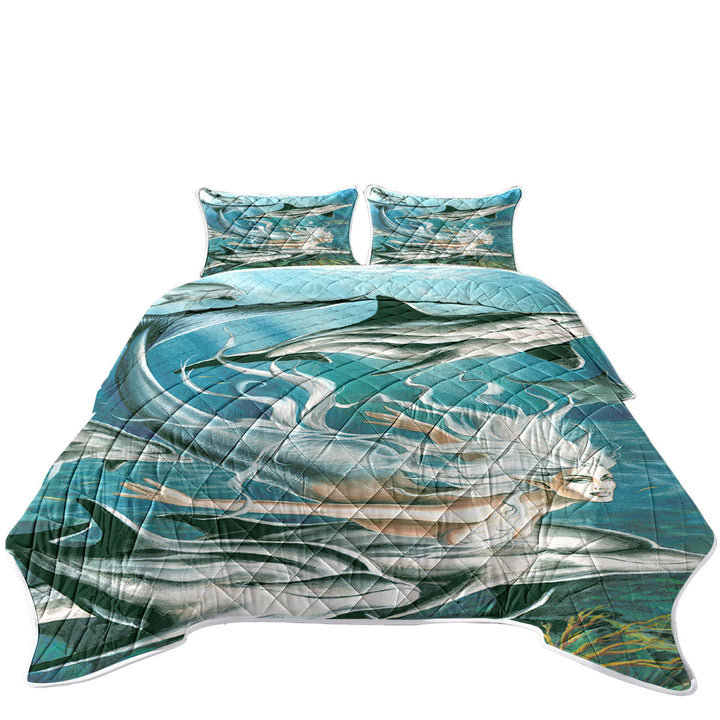 Quilts with Sirens Mythology Art Dolphins and Mermaid