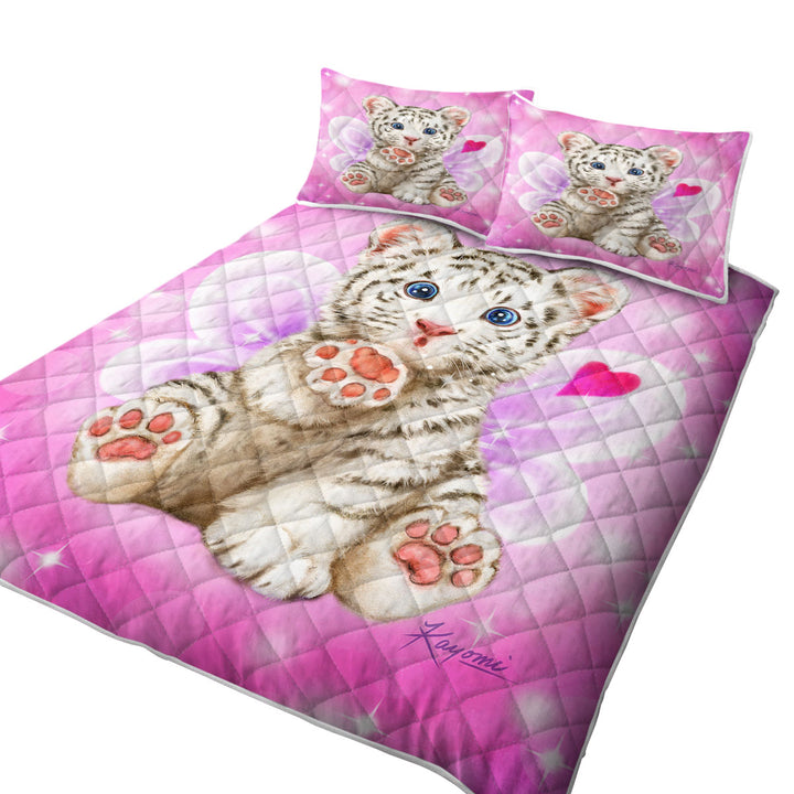 Quilts with Throwing a Kiss Adorable White Tiger Cub Fairy