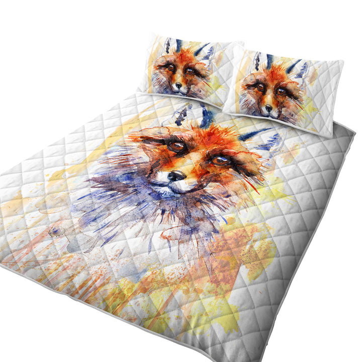 Quilts with Watercolor Art Painting Fox