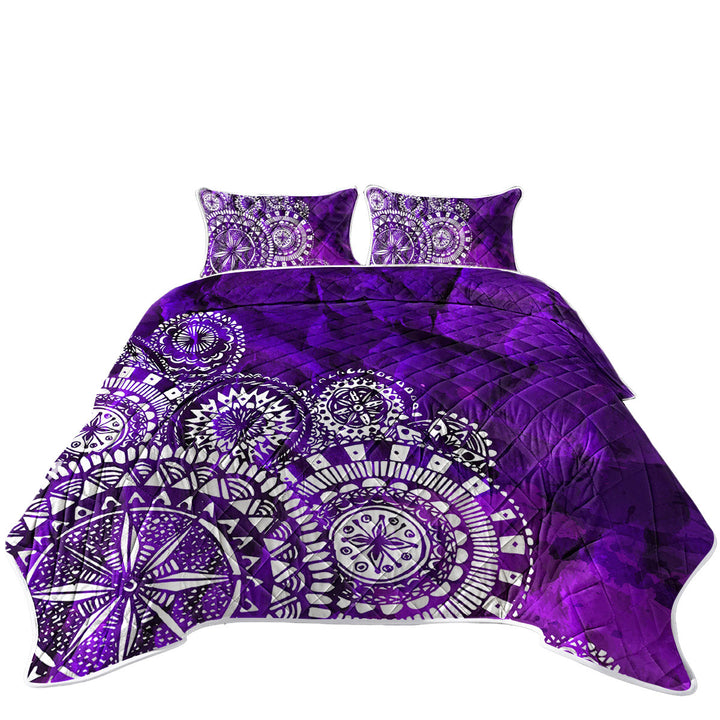 Quilts with White Mandalas Over Purple