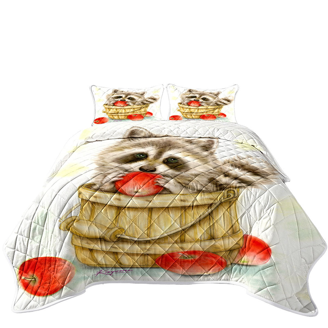 Quilts with Wildlife Cute Animal Art Apple Basket Raccoon