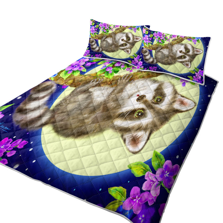 Quilts with Wildlife Cute Animal Art Moonlight Raccoon
